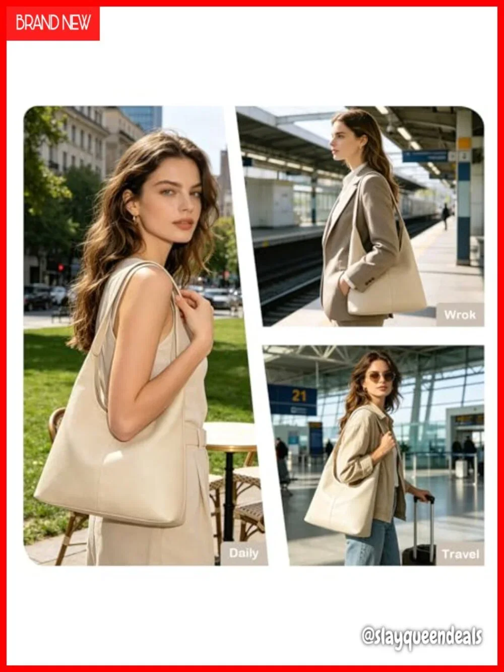 Women Vegan Leather Hobo Shoulder Bag Tote Magnetic Closure with Pouch